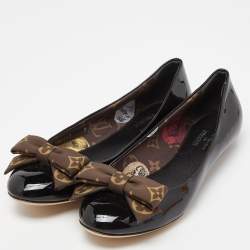 Pre Owned Louis Vuitton Black Patent Leather Popi Ballet Flats Size 38.5