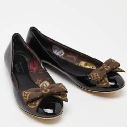 Pre Owned Louis Vuitton Black Patent Leather Popi Ballet Flats Size 38.5