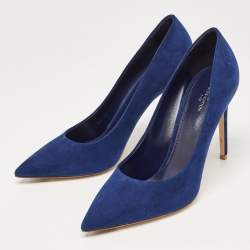 Pre Owned Louis Vuitton Blue Suede Pointed Toe Pumps Size 40 