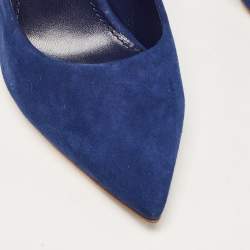 Pre Owned Louis Vuitton Blue Suede Pointed Toe Pumps Size 40 