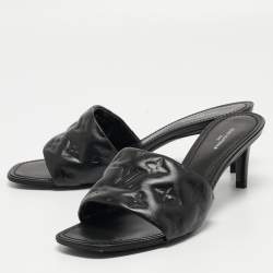 Pre Owned Louis Vuitton Black Leather Revival Slides Size  40