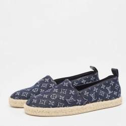 Pre Owned Louis Vuitton Navy Blue Denim Waterfall Espadrille Flats Size 37