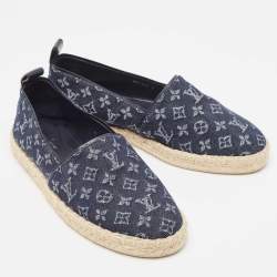 Pre Owned Louis Vuitton Navy Blue Denim Waterfall Espadrille Flats Size 37