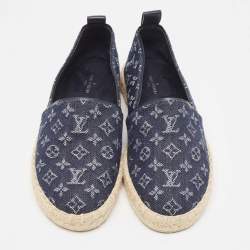 Pre Owned Louis Vuitton Navy Blue Denim Waterfall Espadrille Flats Size 37