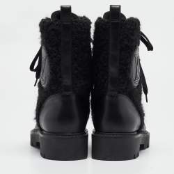 Louis Vuitton Black Leather and Shearling Fur Territory Ranger Boots Size 38