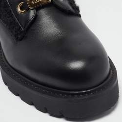 Louis Vuitton Black Leather and Shearling Fur Territory Ranger Boots Size 38