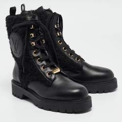 Louis Vuitton Black Leather and Shearling Fur Territory Ranger Boots Size 38