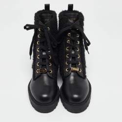 Louis Vuitton Black Leather and Shearling Fur Territory Ranger Boots Size 38