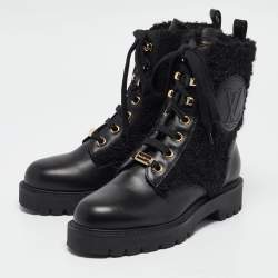 Louis Vuitton Black Leather and Shearling Fur Territory Ranger Boots Size 38