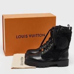 Louis Vuitton Black Leather and Shearling Fur Territory Ranger Boots Size 38