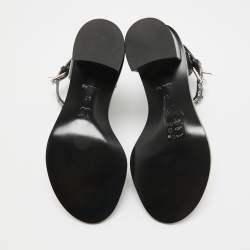 Louis Vuitton Brown/Black Leather and Monogram Canvas Block Heel Eyelet Ankle Cuff Sandals Size 37