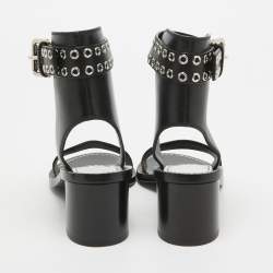 Louis Vuitton Brown/Black Leather and Monogram Canvas Block Heel Eyelet Ankle Cuff Sandals Size 37