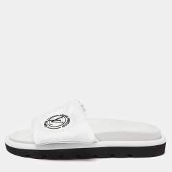 Louis Vuitton White Leather Velcro Flat Slides Size 40