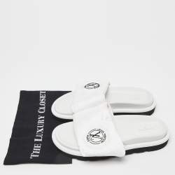 Louis Vuitton White Leather Velcro Flat Slides Size 40