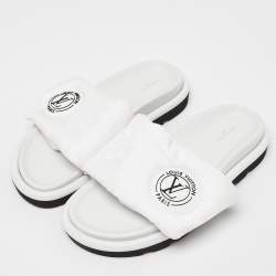 Louis Vuitton White Leather Velcro Flat Slides Size 40