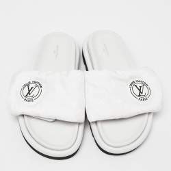 Louis Vuitton White Leather Velcro Flat Slides Size 40