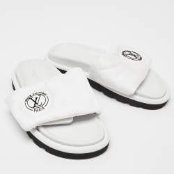 Louis Vuitton White Leather Velcro Flat Slides Size 40