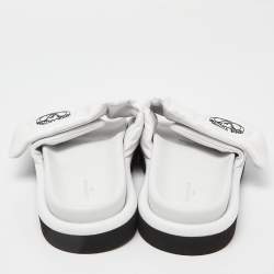 Louis Vuitton White Leather Velcro Flat Slides Size 40