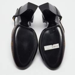 Pre Owned Louis Vuitton Brown/Black Monogram Canvas and Leather D'orsay Ankle Strap Pumps Size 39.5