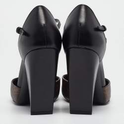 Pre Owned Louis Vuitton Brown/Black Monogram Canvas and Leather D'orsay Ankle Strap Pumps Size 39.5