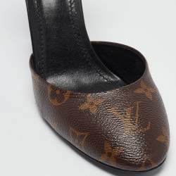 Pre Owned Louis Vuitton Brown/Black Monogram Canvas and Leather D'orsay Ankle Strap Pumps Size 39.5