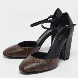 Pre Owned Louis Vuitton Brown/Black Monogram Canvas and Leather D'orsay Ankle Strap Pumps Size 39.5