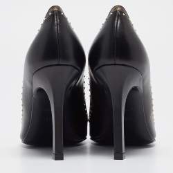 Pre Owned Louis Vuitton Black/Brown Monogram Coated Canvas and Leather Studded Pointed Toe Pumps Size 37