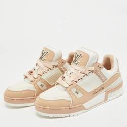 Pre Owned Louis Vuitton Pink/Cream Nubuck Leather LV Trainer Sneakers Size 37.5