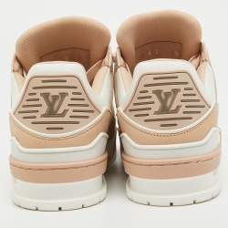 Pre Owned Louis Vuitton Pink/Cream Nubuck Leather LV Trainer Sneakers Size 37.5