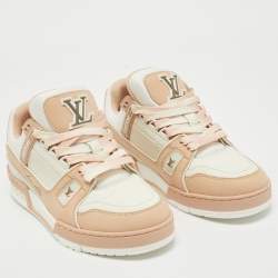Pre Owned Louis Vuitton Pink/Cream Nubuck Leather LV Trainer Sneakers Size 37.5