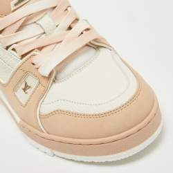 Pre Owned Louis Vuitton Pink/Cream Nubuck Leather LV Trainer Sneakers Size 37.5