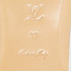 Louis Vuitton Silver Monogram Embossed Leather Revival Flat Slides Size 37