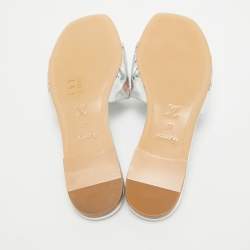 Louis Vuitton Silver Monogram Embossed Leather Revival Flat Slides Size 37