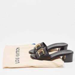 Louis Vuitton Black Leather Lock It Slide Sandals Size 35.5