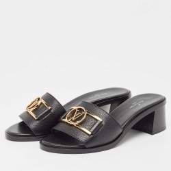 Louis Vuitton Black Leather Lock It Slide Sandals Size 35.5
