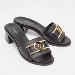 Louis Vuitton Black Leather Lock It Slide Sandals Size 35.5