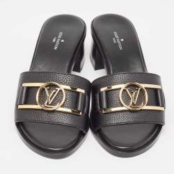 Louis Vuitton Black Leather Lock It Slide Sandals Size 35.5