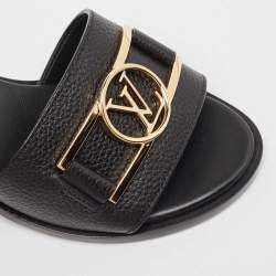 Louis Vuitton Black Leather Lock It Slide Sandals Size 35.5