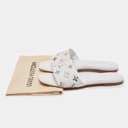 Louis Vuitton White Monogram Embossed Leather Revival Flat Slides Size 37