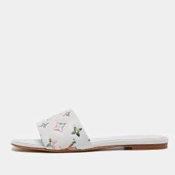 Louis Vuitton White Monogram Embossed Leather Revival Flat Slides Size 37