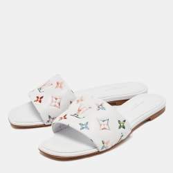 Louis Vuitton White Monogram Embossed Leather Revival Flat Slides Size 37