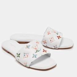 Louis Vuitton White Monogram Embossed Leather Revival Flat Slides Size 37
