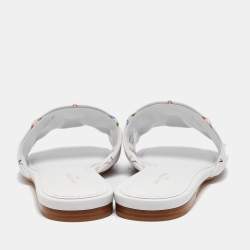 Louis Vuitton White Monogram Embossed Leather Revival Flat Slides Size 37