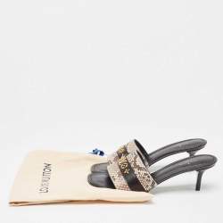 Louis Vuitton Black/Brown Leather and Python Slide Sandals Size 37