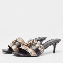 Louis Vuitton Black/Brown Leather and Python Slide Sandals Size 37