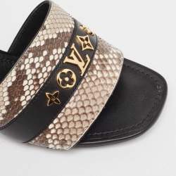 Louis Vuitton Black/Brown Leather and Python Slide Sandals Size 37