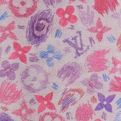 Pre Owned Louis Vuitton Pale Purple Monogram Scribble Print Cashmere & Silk Scarf
