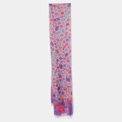 Pre Owned Louis Vuitton Pale Purple Monogram Scribble Print Cashmere & Silk Scarf