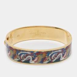 Pre Owned Louis Vuitton LV Hinge Enamel Gold Tone Bangle Bracelet S