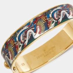 Pre Owned Louis Vuitton LV Hinge Enamel Gold Tone Bangle Bracelet S